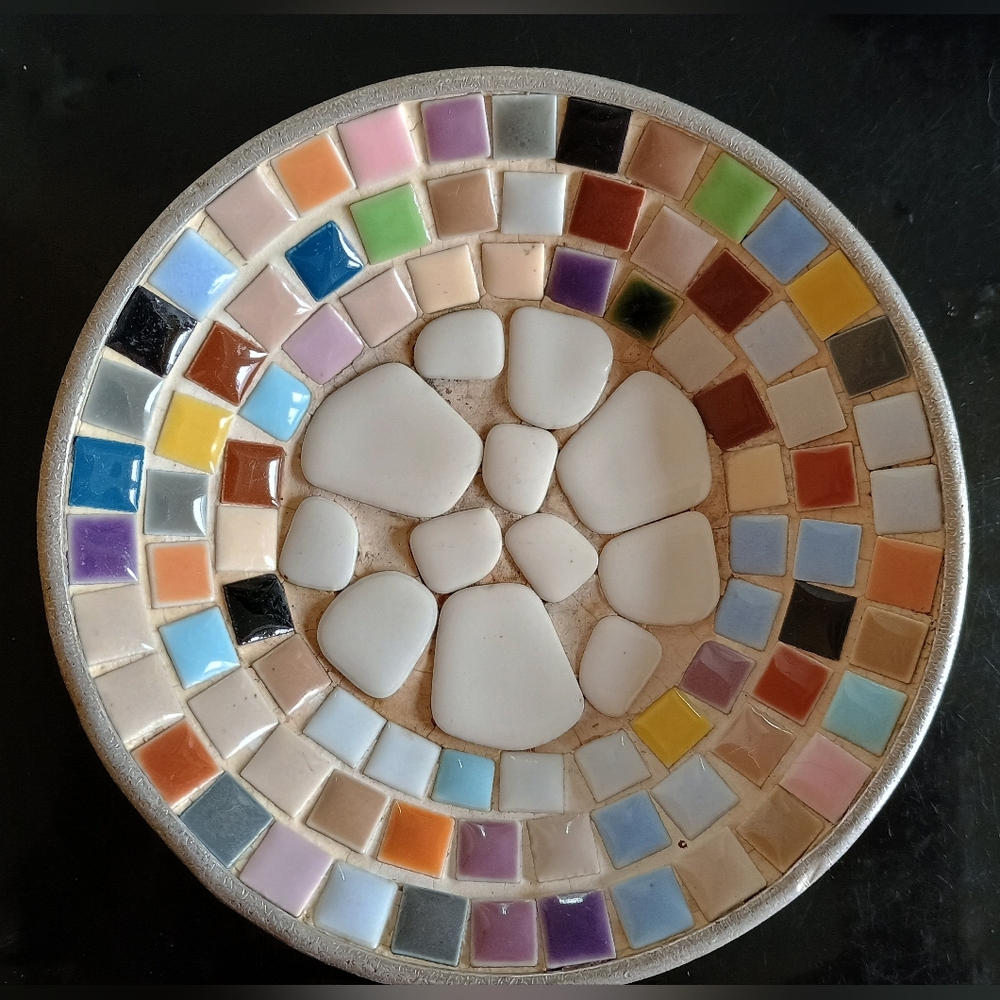 Vintage 60s Mosaic Silver Ceramic Dish